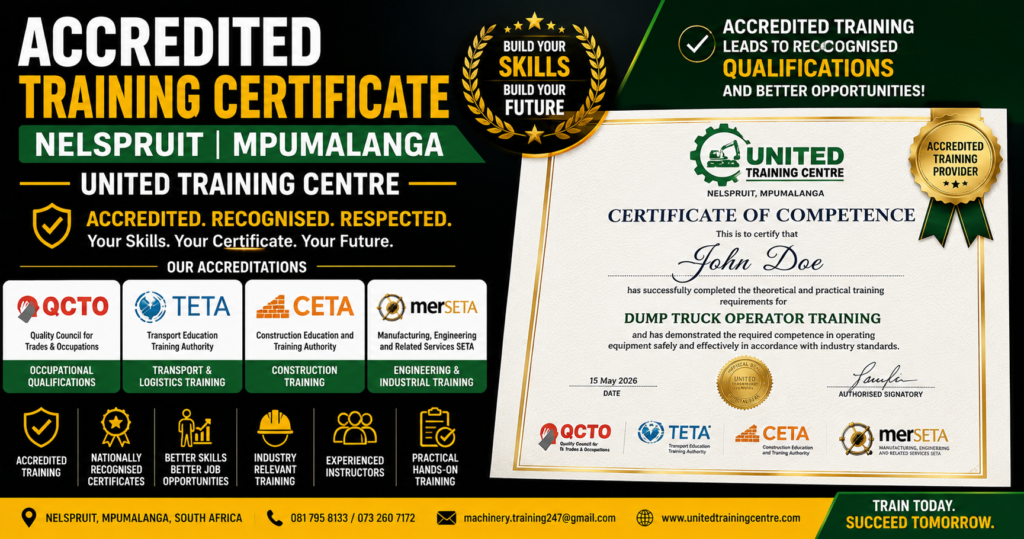 Accredited training certificate Nelspruit United Training Centre TETA CETA MERSETA QCTO
