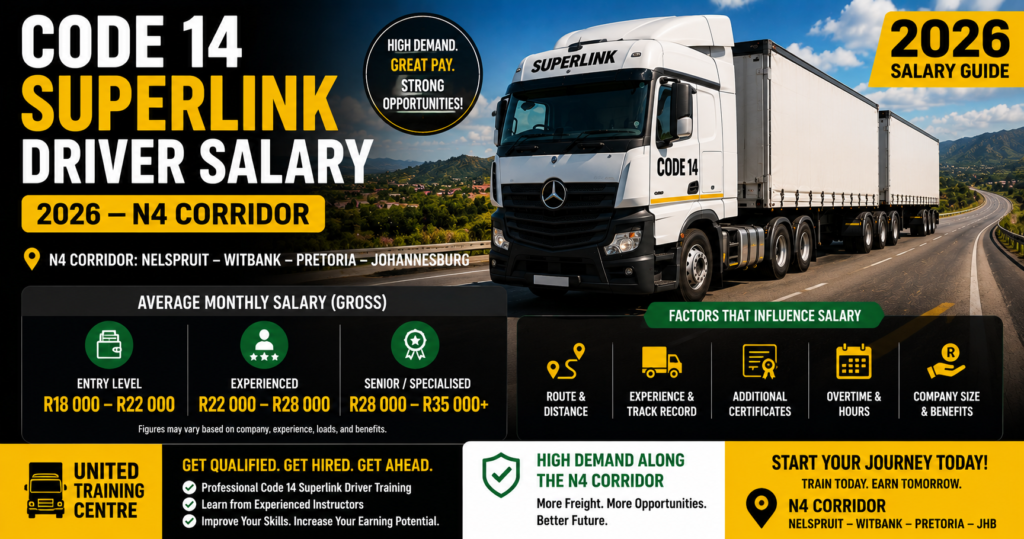 Code 14 superlink truck driver salary South Africa 2026 N4 corridor Nelspruit