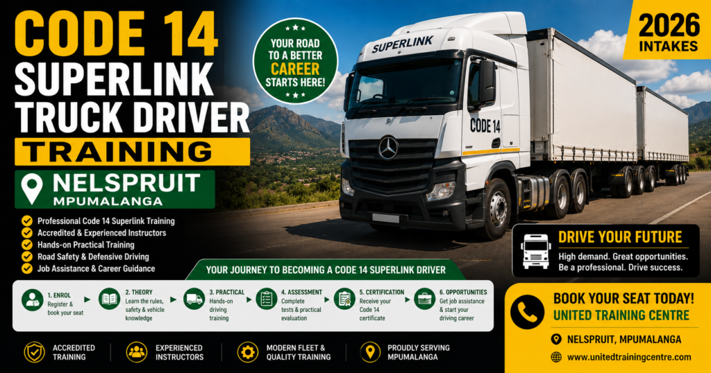 Code 14 superlink truck driver training Nelspruit United Training Centre Mpumalanga 2026