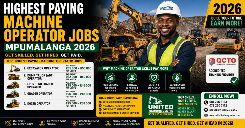 Highest paying machine operator jobs Mpumalanga 2026 United Training Centre Nelspruit